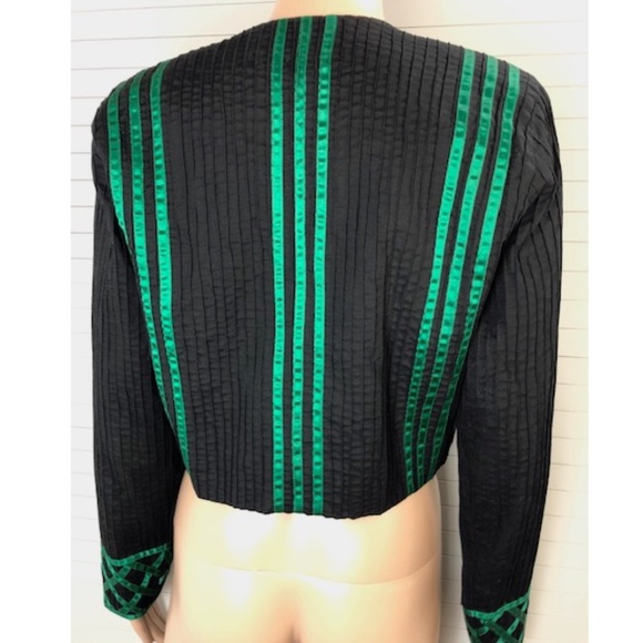 NWT Tachi Castillo Black Cotton Bolero Jacket Embellished w Satin Ribbons S - Picture 5 of 9